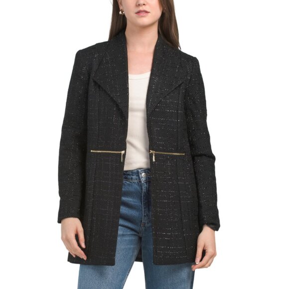 ANNE KLEIN Black Open Front Topper With Zip Detail